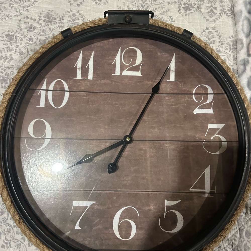 Rustic Brown Wall Clock with Black Frame
